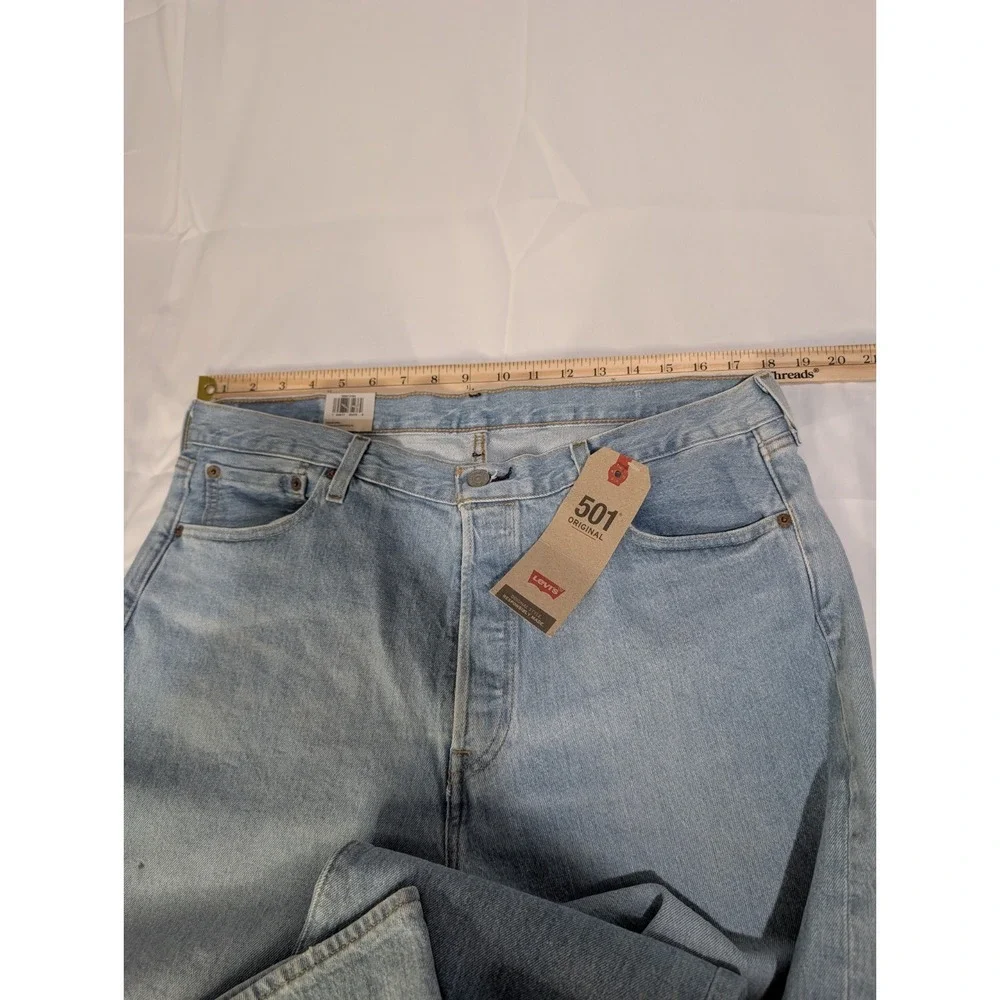 Levi's 501 Original Stretch Jeans Men's 36x32 Light Wash Button Fly Straight Leg
